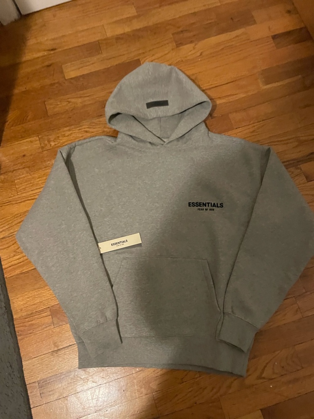 ESSENTIALS Heather Grey Pullover Hoodie with Chest Logo